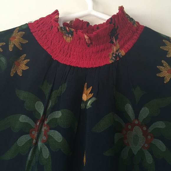 FARM RIO Multicolor Macaw Chiffon Smocked Blouse XXS - Picture 8 of 11